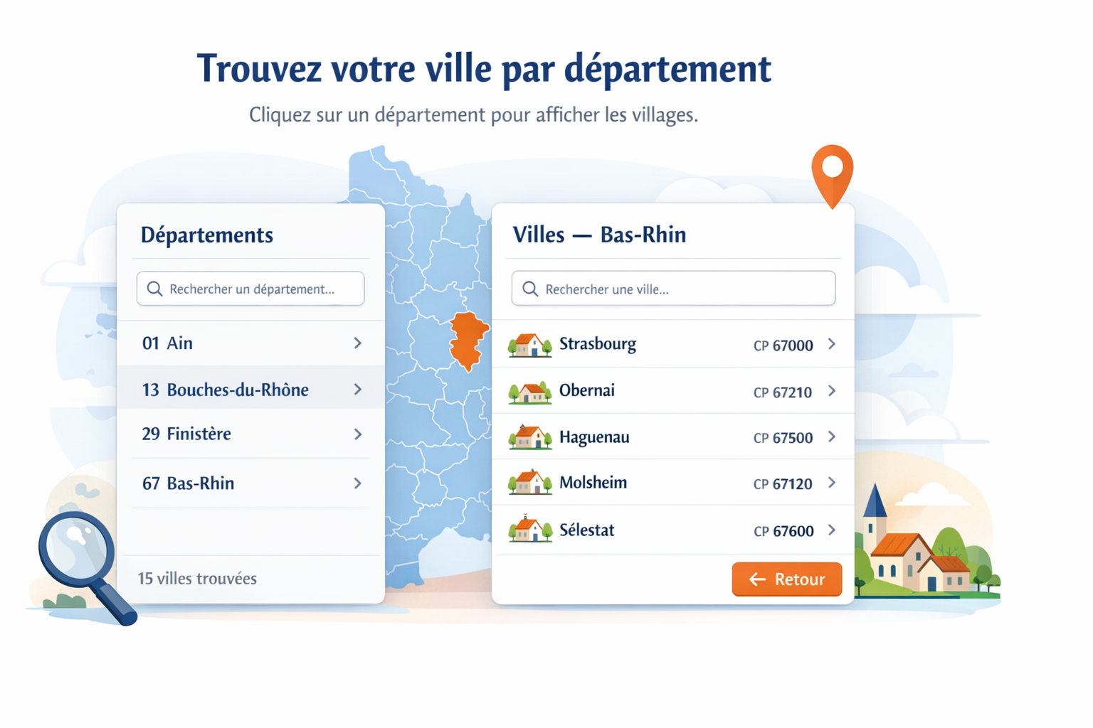 Trouvez votre ville par département